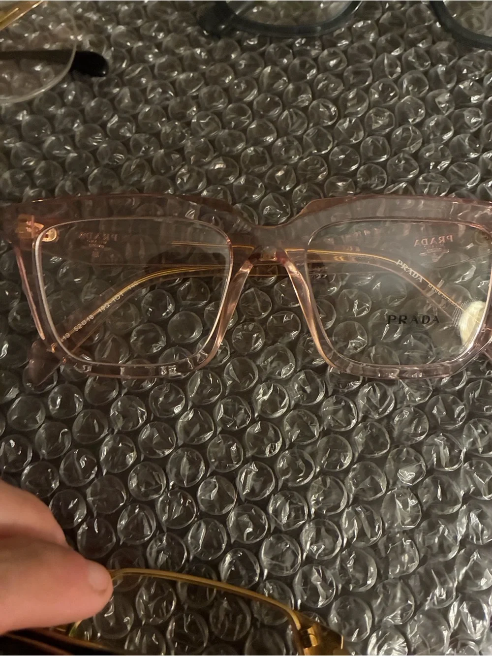 Prada Women's Translucent Light Pink Square Glasses